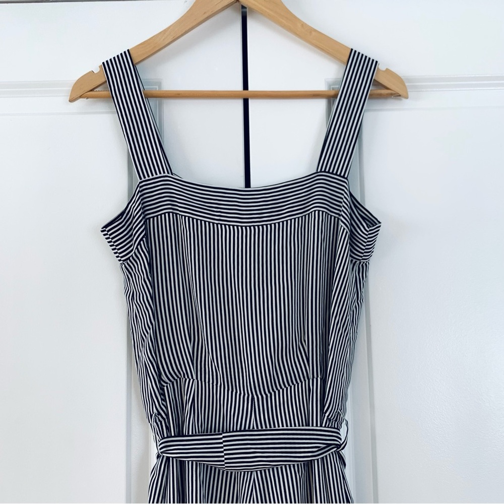 Oscar de la Renta Gray and White Pinstripe Wide-Leg Jumpsuit - Picture 4 of 8